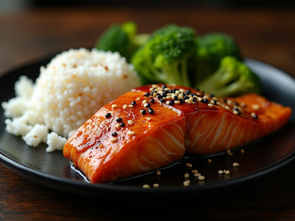 Teriyaki Glazed Salmon with Steamed Rice